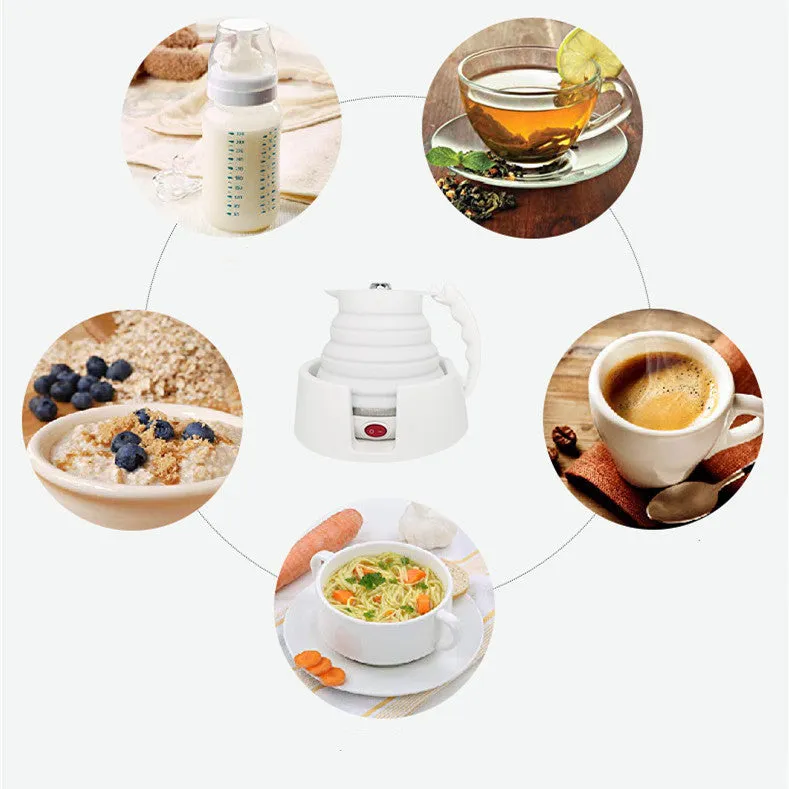 Car folding electric heating kettle 12V portable with silicone body and cup holder