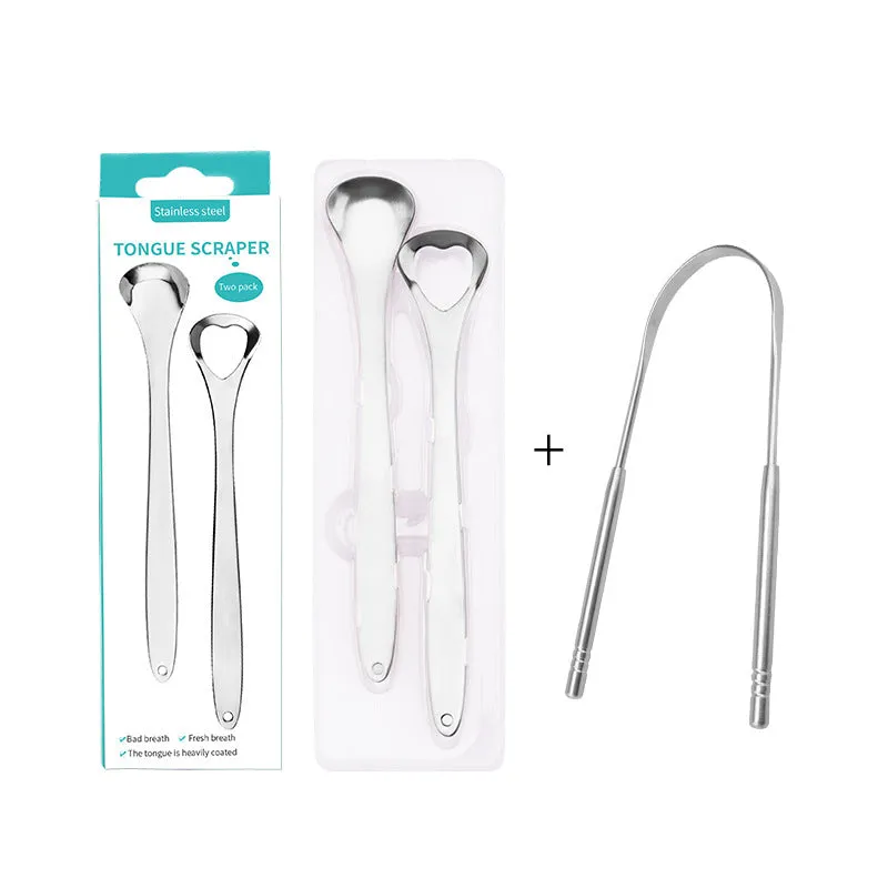 304 stainless steel U-shaped tongue scraper in silver finish, 19.5 cm length, for oral hygiene and fresh breath