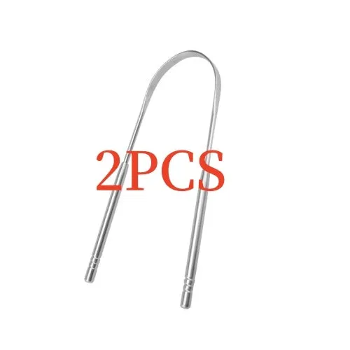 304 stainless steel U-shaped tongue scraper in silver finish, 19.5 cm length, for oral hygiene and fresh breath