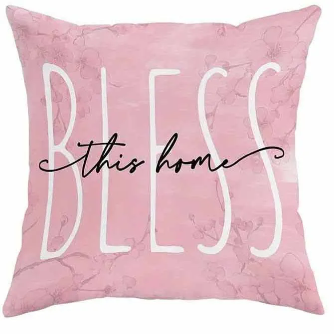 45cm square short velvet cushion cover with cherry blossom and letter print in one of four colour options.