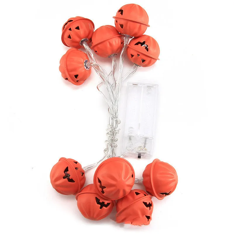 Halloween string lights with iron pumpkin and ghost pendants in warm white, 10 lights on 1.65m string