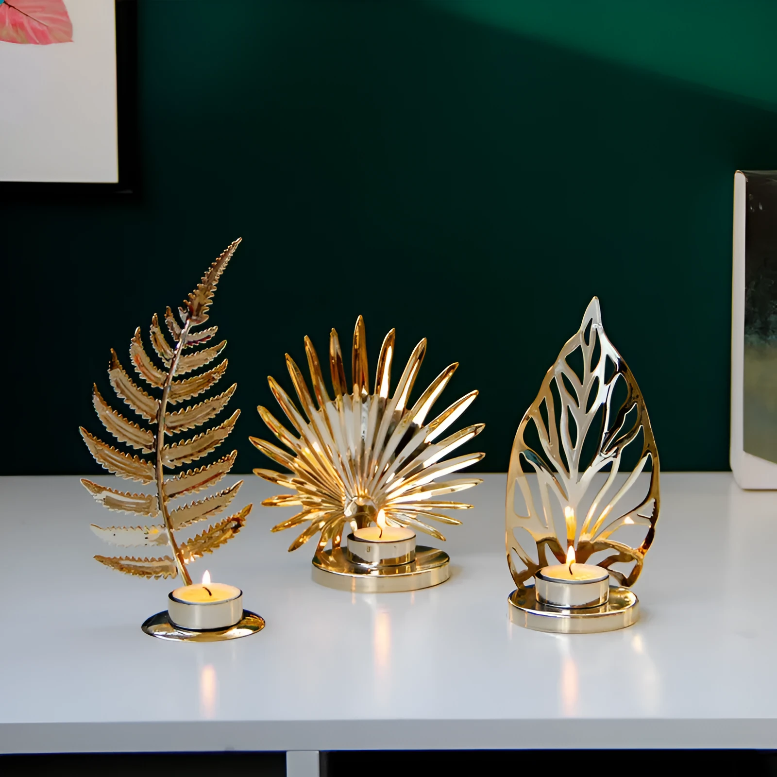 Golden metal candle holder with three style options A B C for table decoration