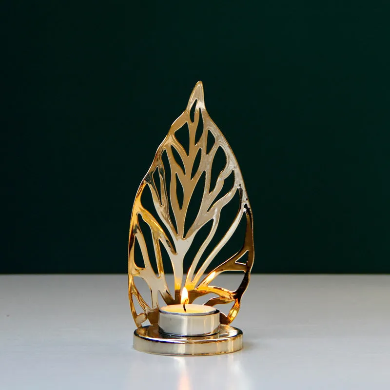 Golden metal candle holder with three style options A B C for table decoration