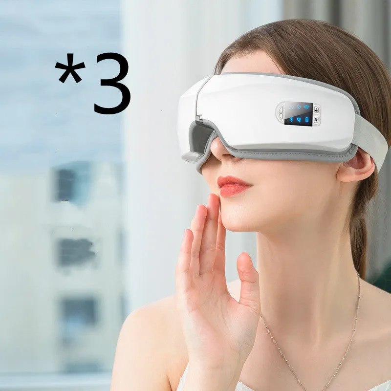 White eye massager with PU cover, LCD screen, and folding USB design for eye fatigue relief