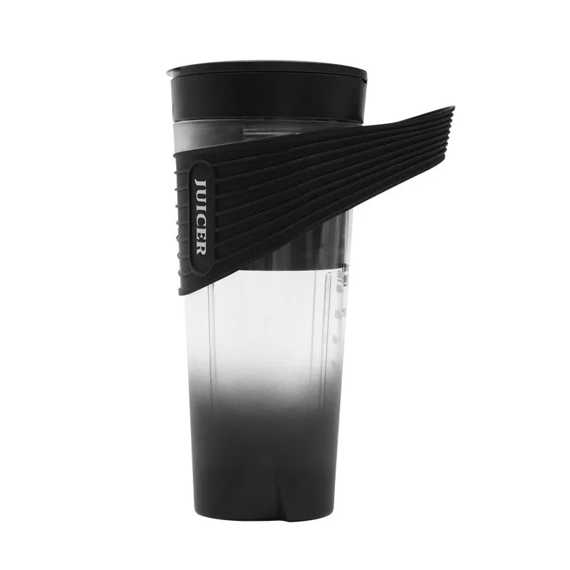 Portable rechargeable blender in black with USB charging cable, cup brush, and straw on a white background