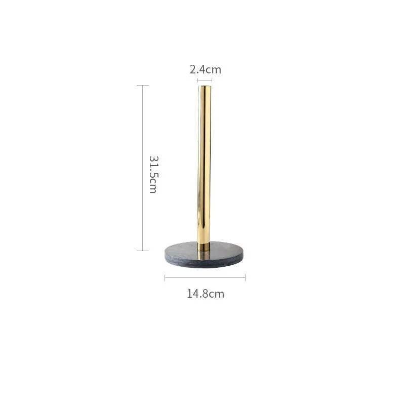 Marble kitchen roll holder with stainless steel gilded finish on kitchen countertop