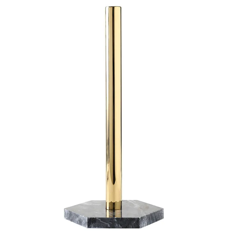 Marble kitchen roll holder with stainless steel gilded finish on kitchen countertop