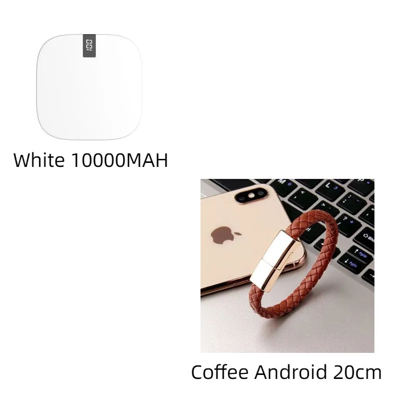 10000 mAh mini power bank with digital display in black, compact portable charger with two USB ports