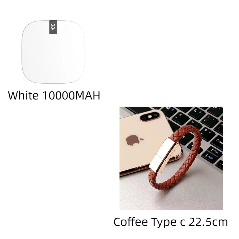 10000 mAh mini power bank with digital display in black, compact portable charger with two USB ports