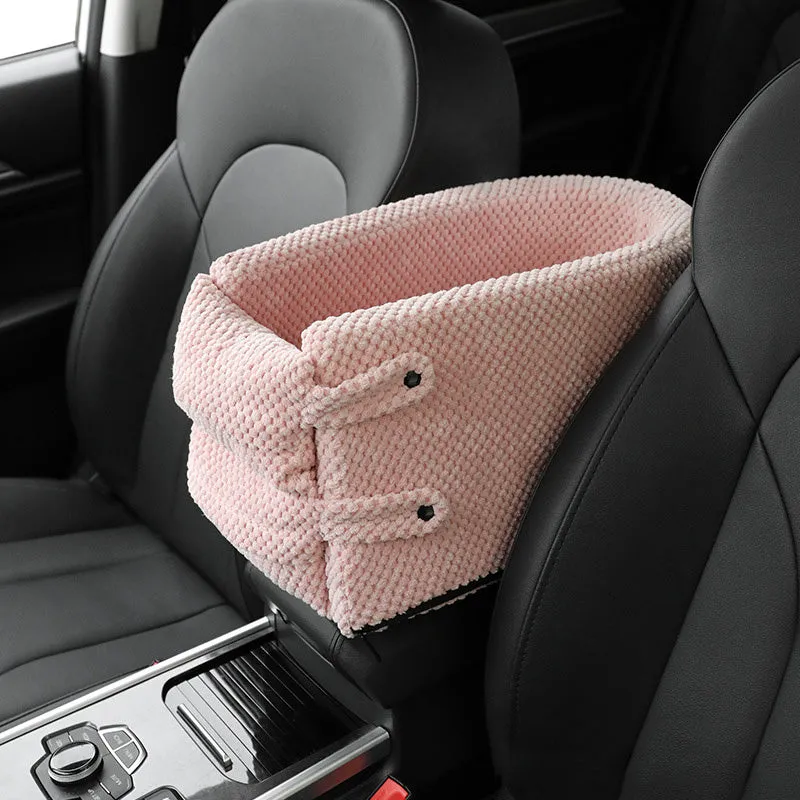 Dog car seat pet carrier in beige quilted fabric with zipper and safety buckle for small dogs