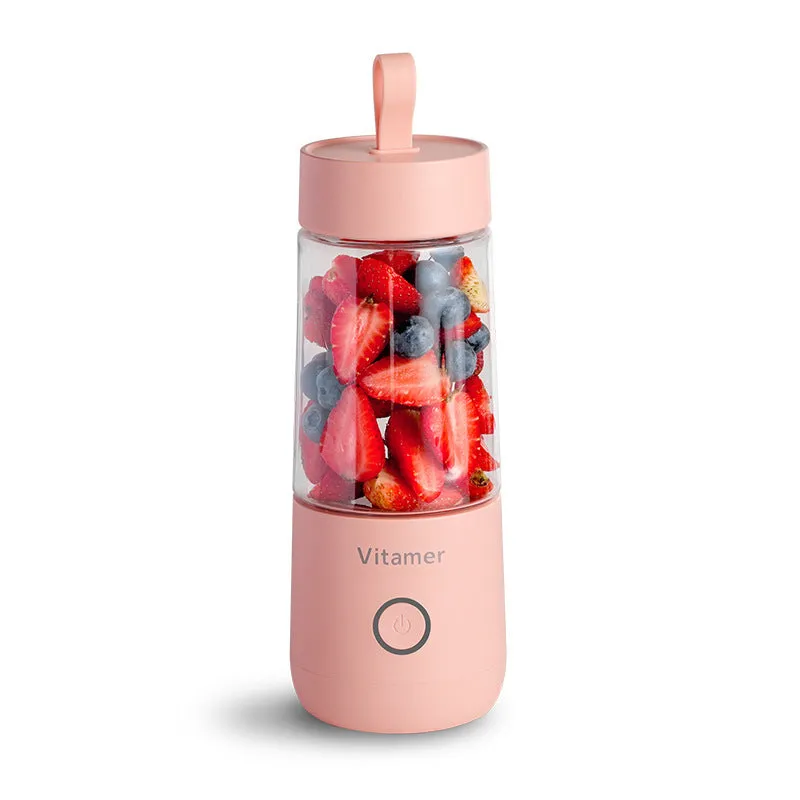 Dreamer Juice Cup portable blender in pink and white with 350ml capacity and stainless steel blade