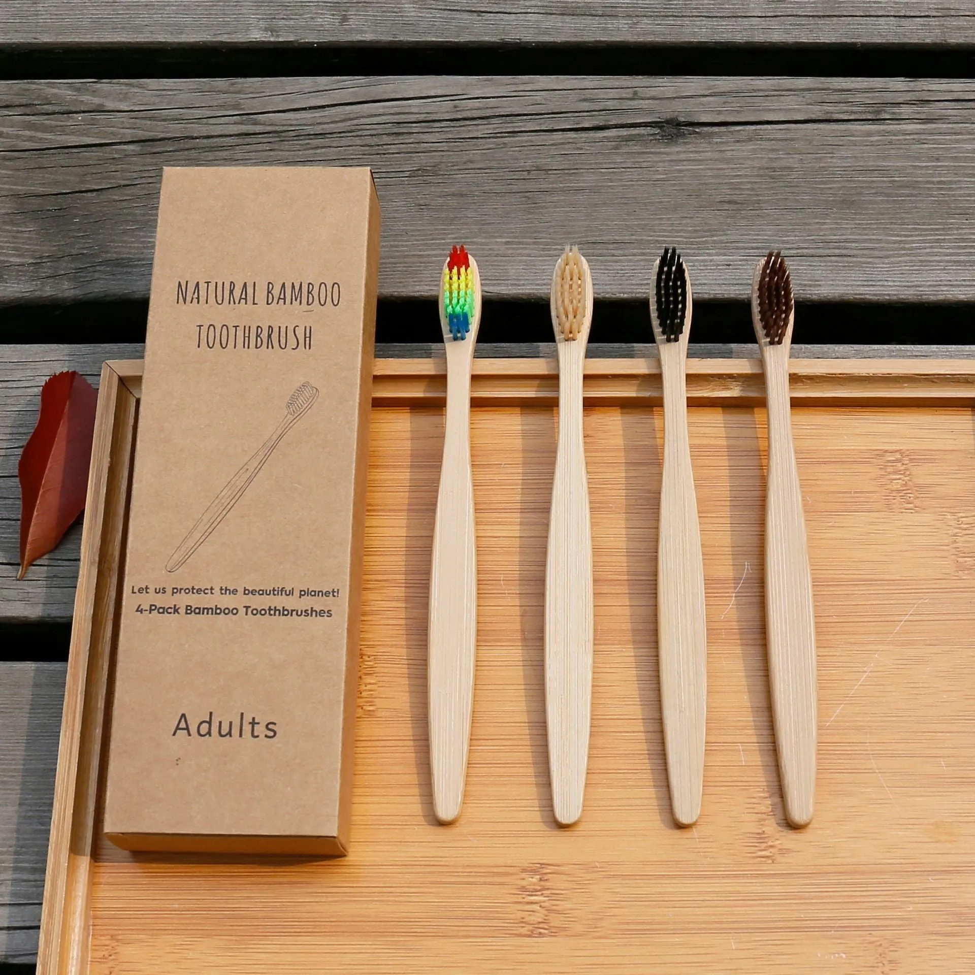 Eco friendly bamboo soft fibre toothbrush with biodegradable handle for adults