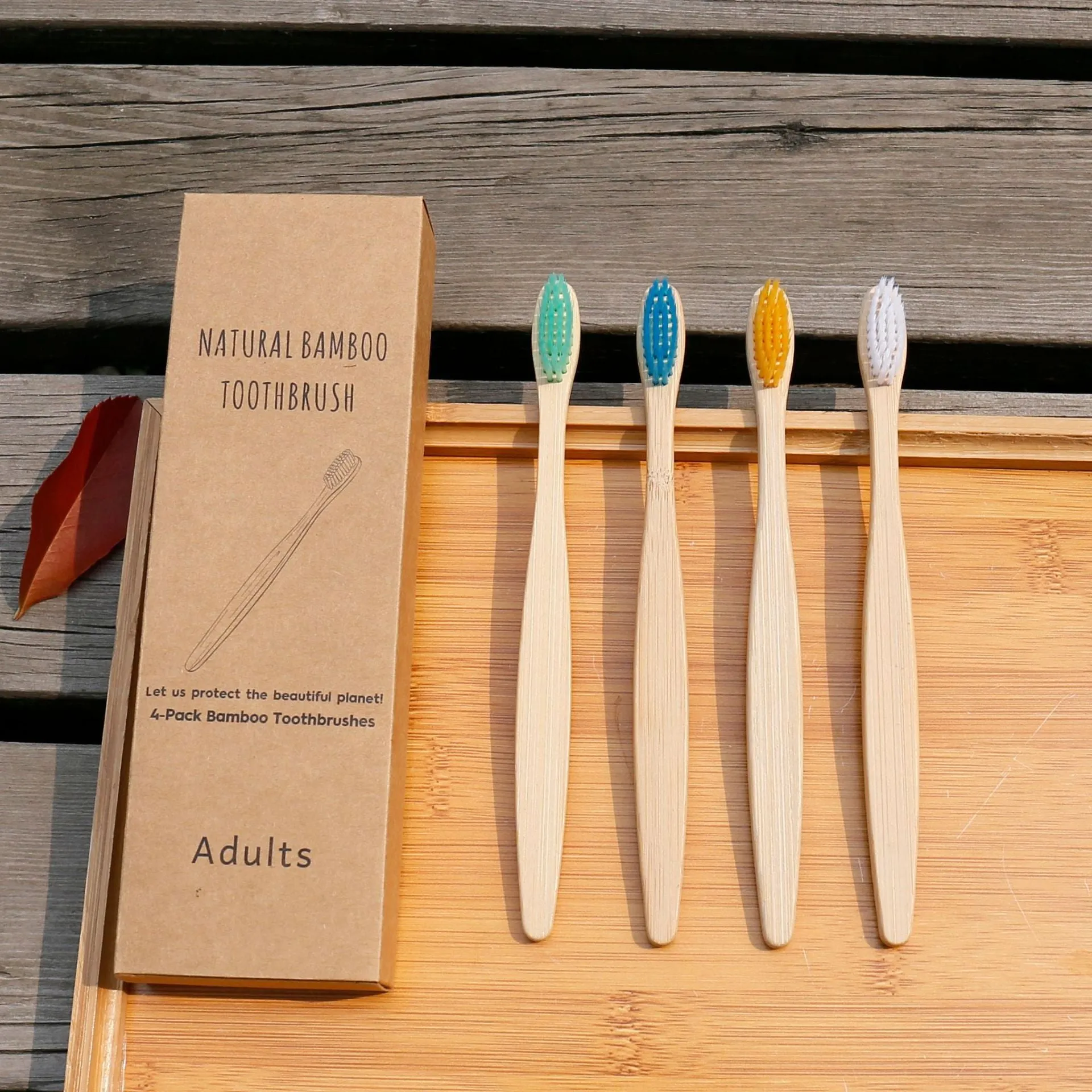 Eco friendly bamboo soft fibre toothbrush with biodegradable handle for adults