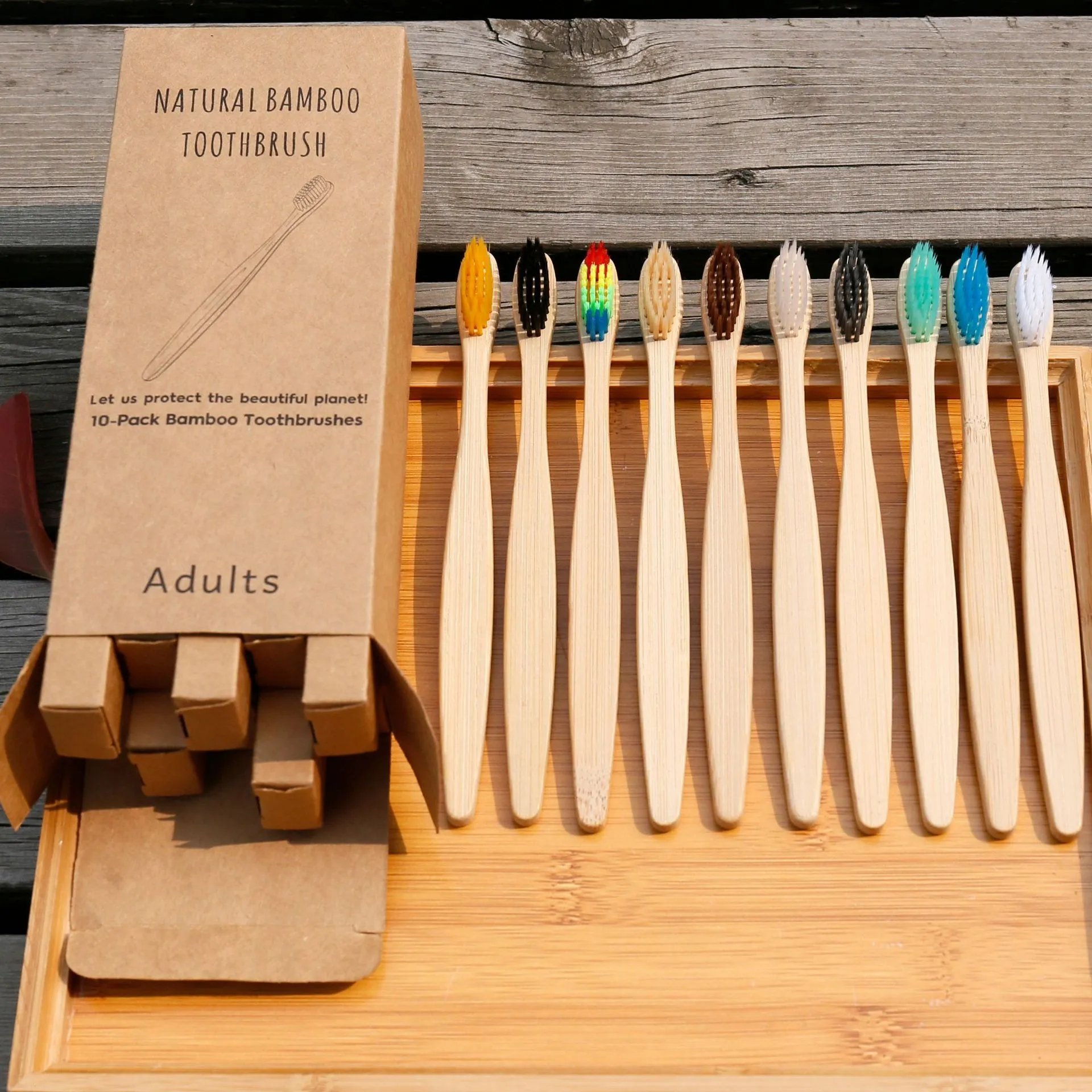 Eco friendly bamboo soft fibre toothbrush with biodegradable handle for adults