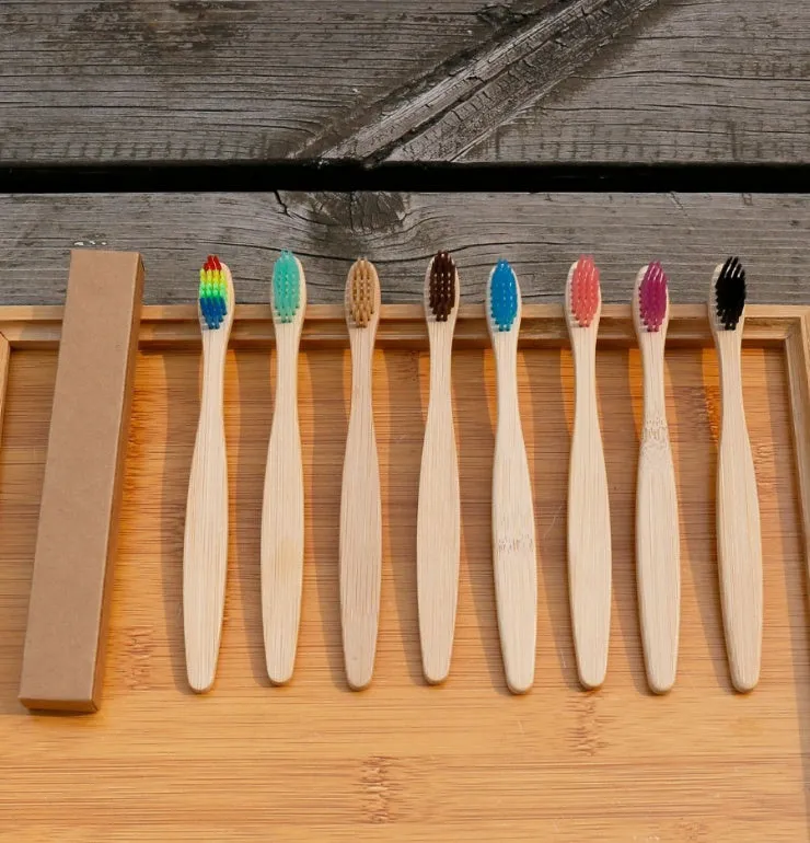 Eco friendly bamboo soft fibre toothbrush with biodegradable handle for adults