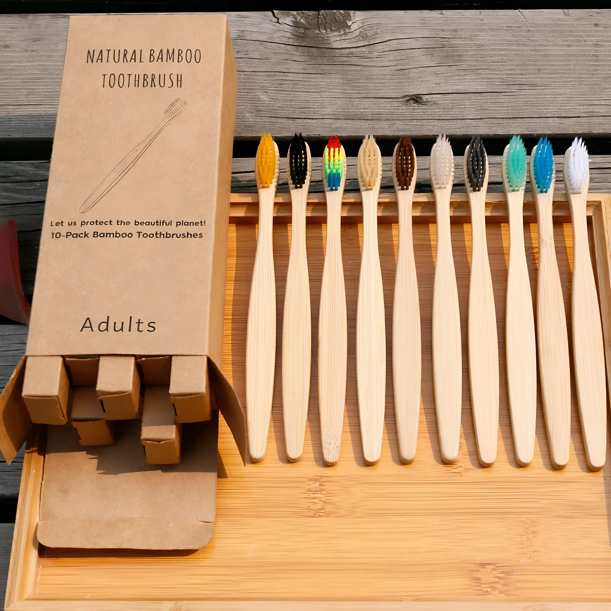 Eco friendly bamboo soft fibre toothbrush with biodegradable handle for adults