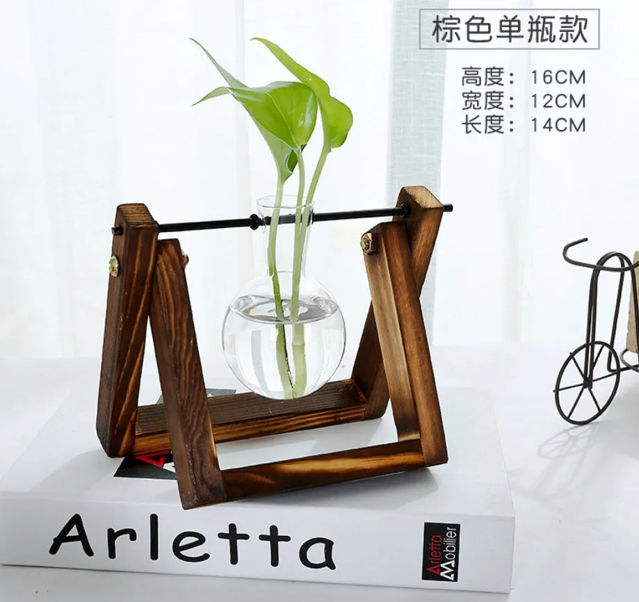Set of three glass tabletop terrariums with miniature greenery on a shelf