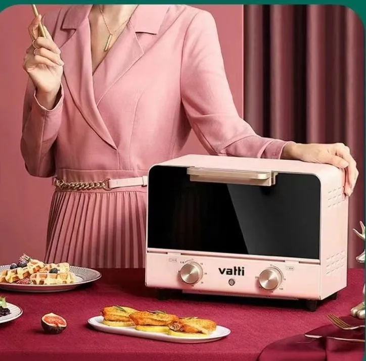 Pink home kitchen electric oven with up and down heating, 4-5 person capacity, 260x205x171mm, on countertop
