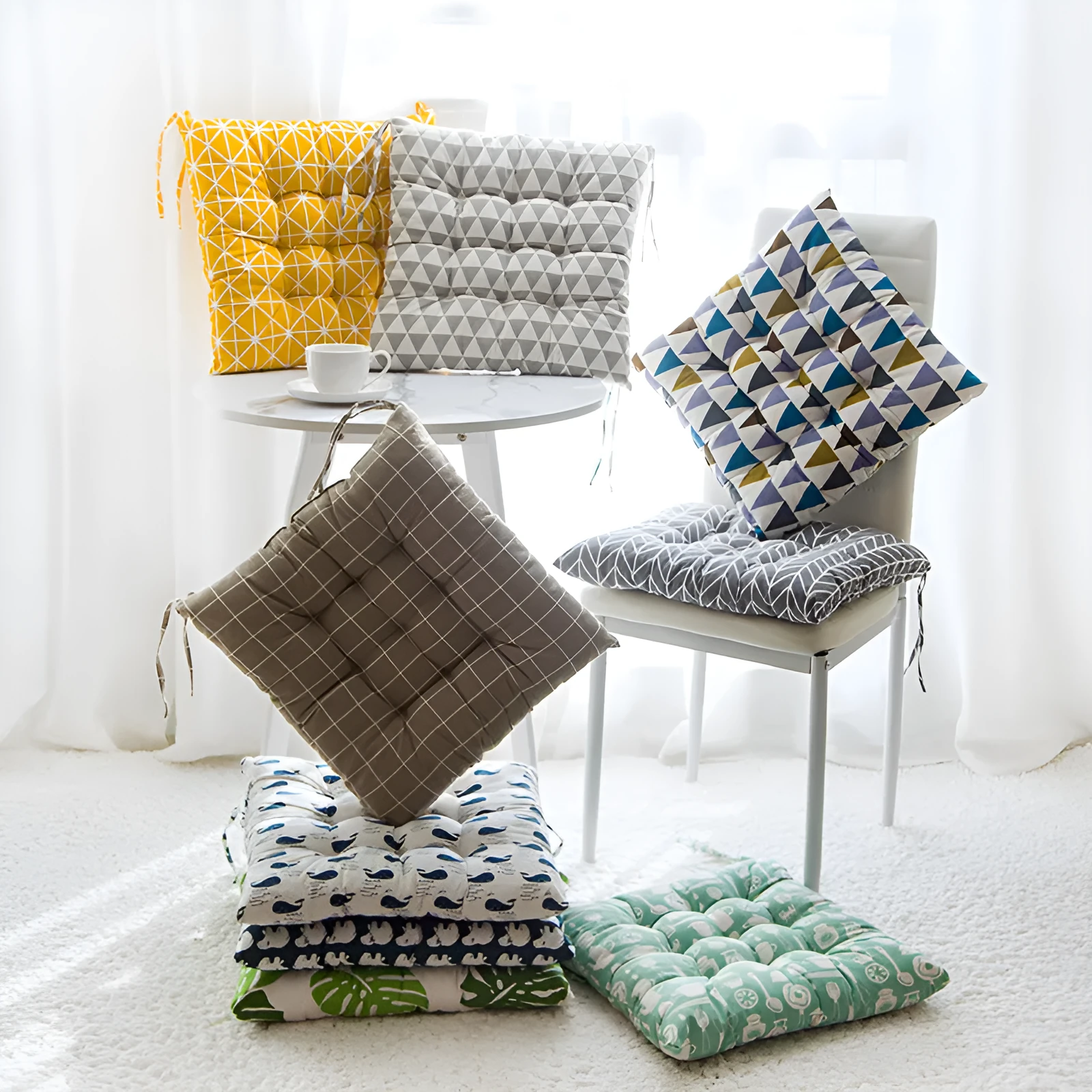 Square cotton linen chair cushion 40x40cm with polyester filling in home setting
