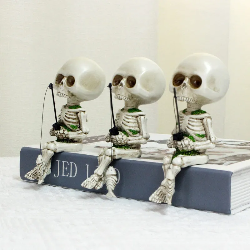 Halloween resin skull ornament for aquarium courtyard micro landscape in fishing skull colour