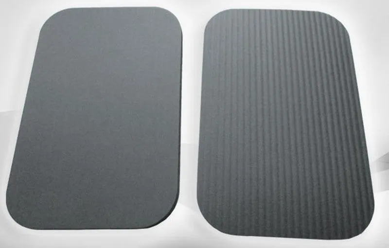 Black yoga knee pad 29x19x1.5cm NBR high density foam on floor with abdominal wheel