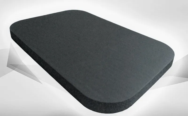 Black yoga knee pad 29x19x1.5cm NBR high density foam on floor with abdominal wheel