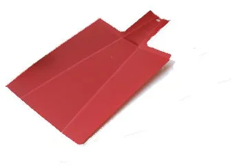 Green folding plastic cutting board with non-slip texture and hanging hole on kitchen countertop