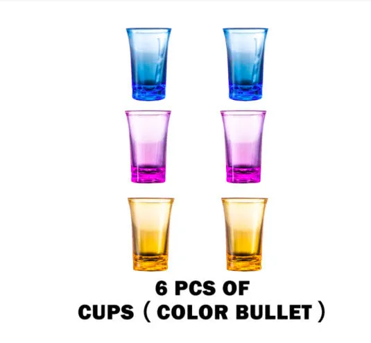 6-port wine dispenser with funnel and six cups in blue, grey, and pink colour options