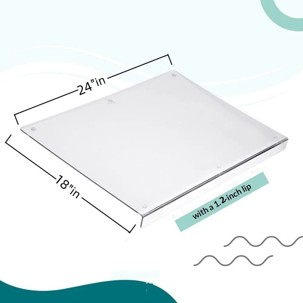 Transparent acrylic cutting board with anti-slip base, square shape, available in multiple sizes for kitchen use