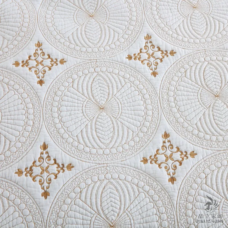 Pure cotton European-style embroidered bed cover set with two pillowcases on a 1.8m bed.