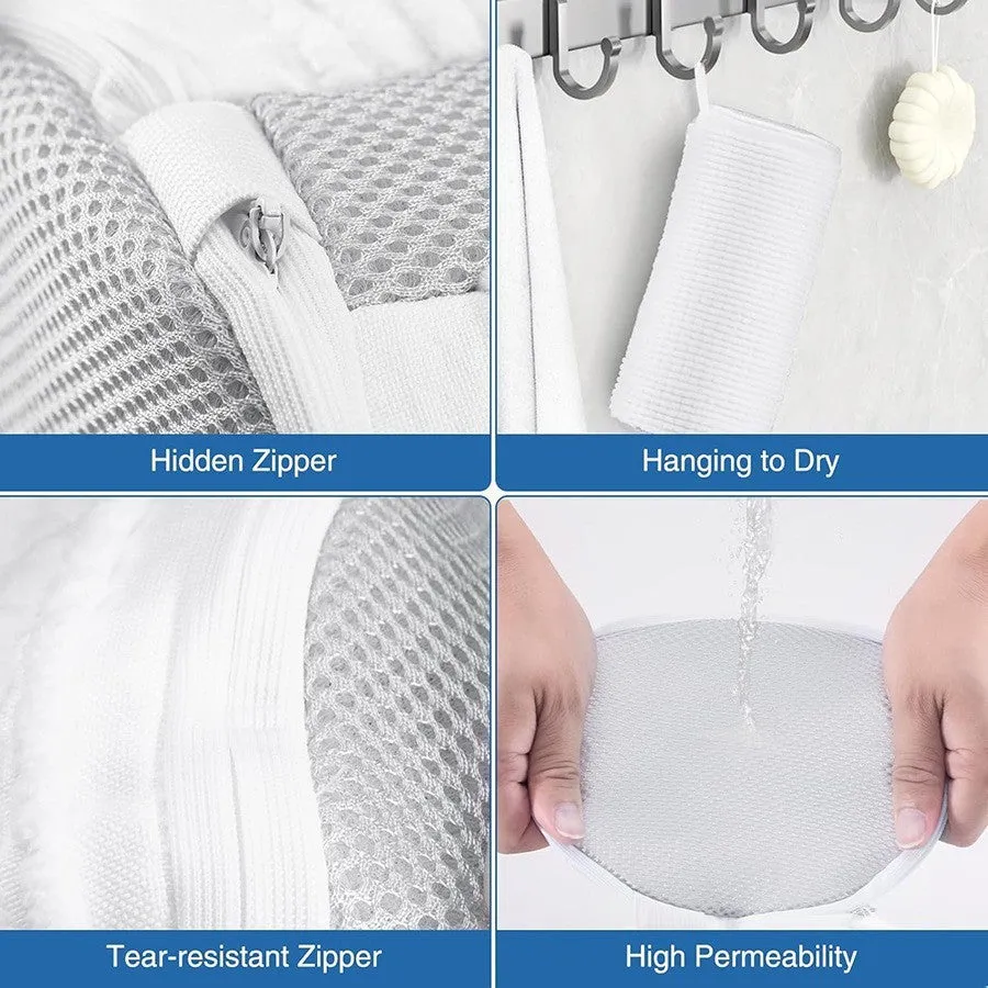 Shoe washing bag made of polyester in white colour, anti-deformation design for machine washing