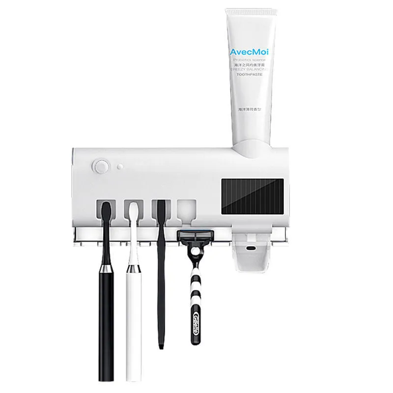 Smart toothbrush sterilizer with UV light, black ABS, wall-mounted with adhesive paste