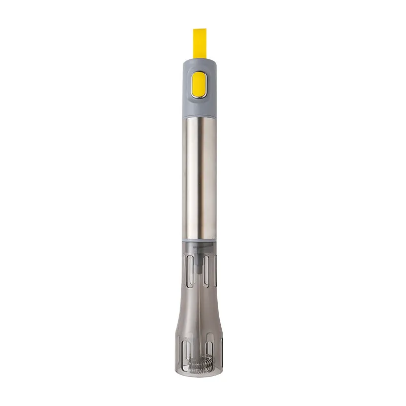 Portable electric foam maker with 304 stainless steel whisk in bright yellow, on kitchen surface