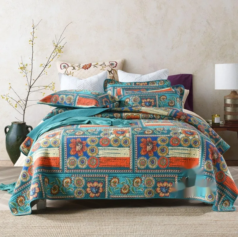 Pure cotton bedspread three-piece set with geometric printed pattern for 1.8 metre bed