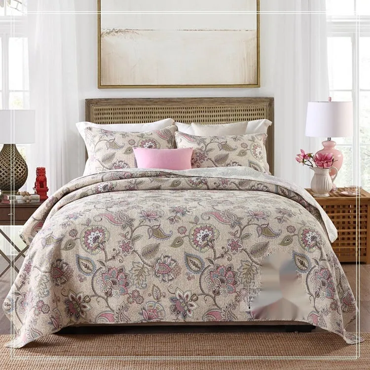 Pure cotton bedspread three-piece set with geometric printed pattern for 1.8 metre bed