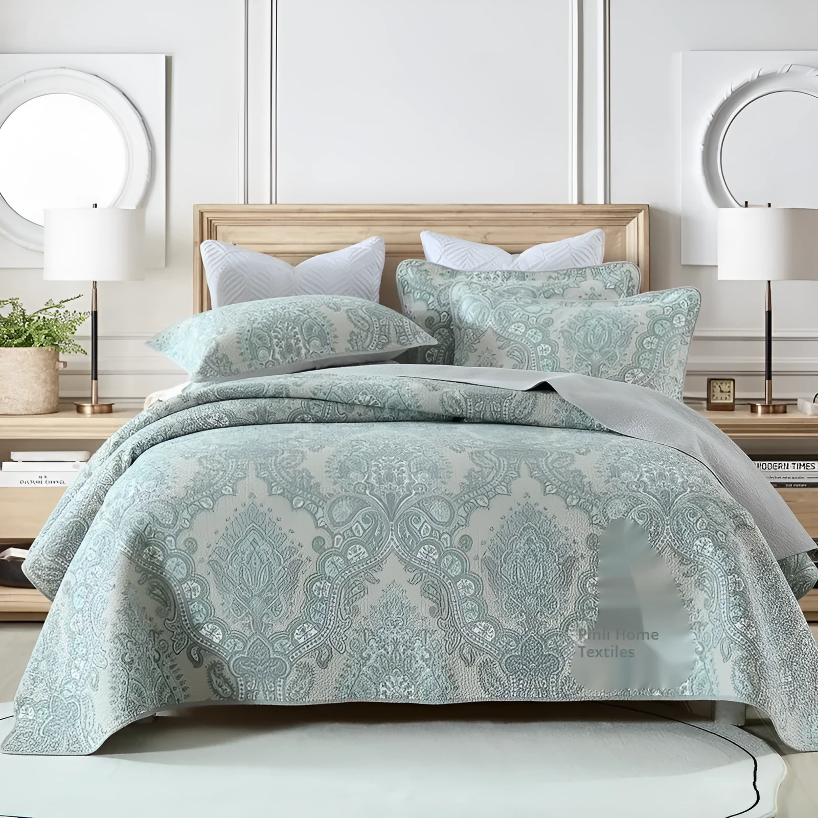 Pure cotton bedspread three-piece set with geometric printed pattern for 1.8 metre bed
