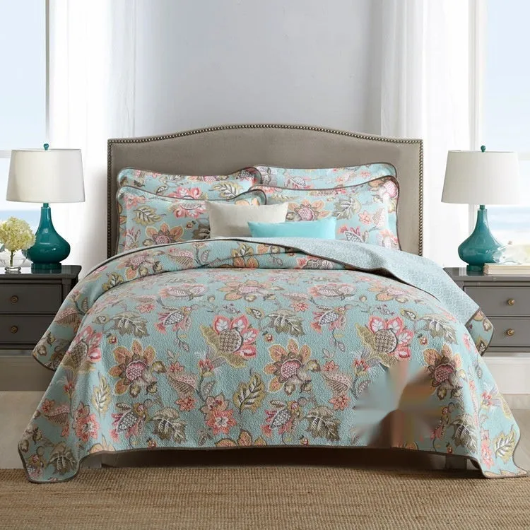 Pure cotton bedspread three-piece set with geometric printed pattern for 1.8 metre bed