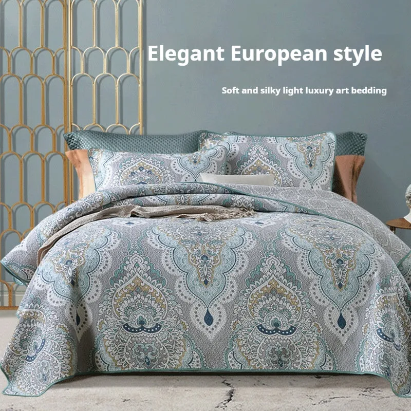 Pure cotton bedspread three-piece set with geometric printed pattern for 1.8 metre bed