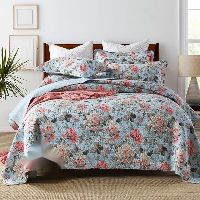 Pure cotton bedspread three-piece set with geometric printed pattern for 1.8 metre bed