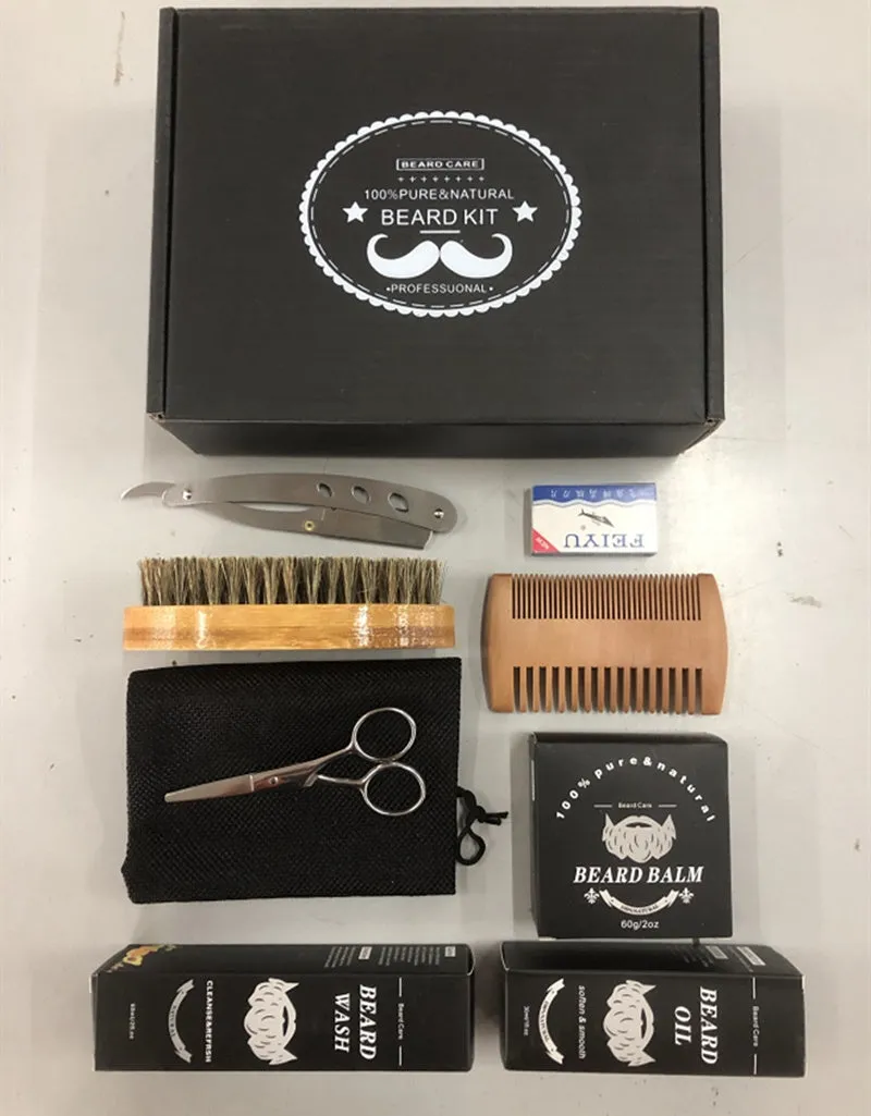 Men's beard grooming kit with beard roller and SPF50 moisturising formula in Suit series packaging