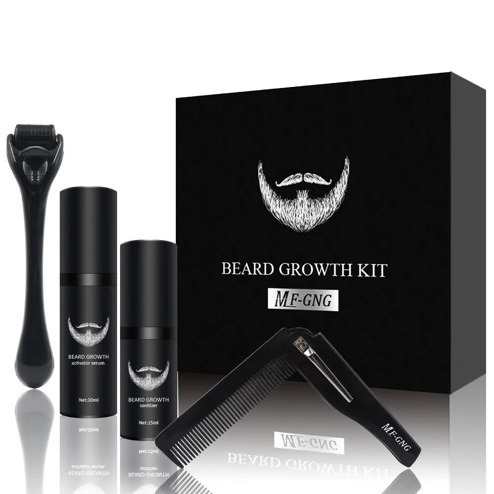 Men's beard grooming kit with beard roller and SPF50 moisturising formula in Suit series packaging
