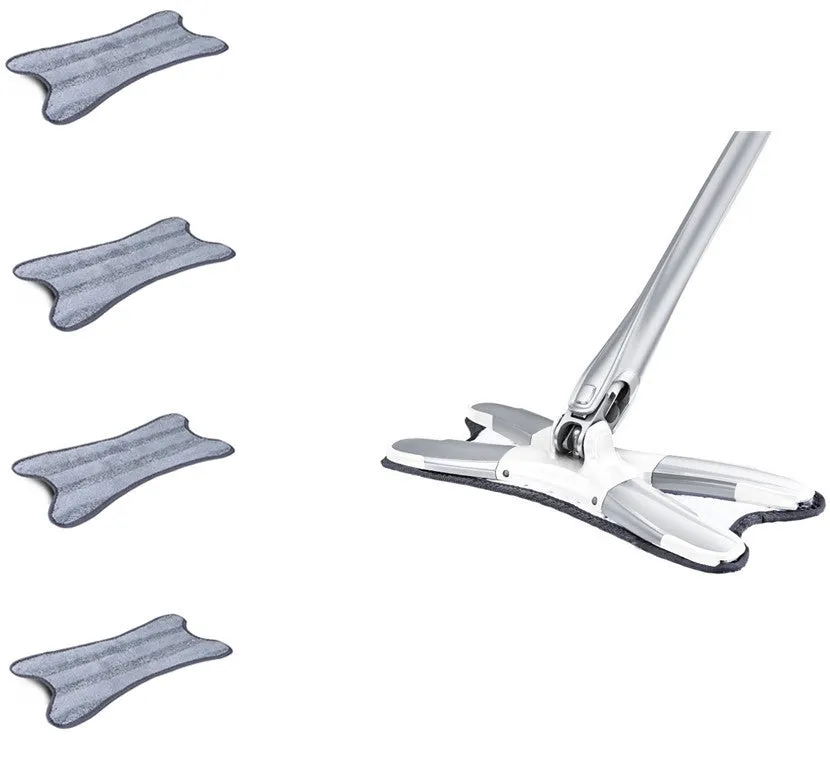 White hand-free flat mop with ABS head and metal pedal next to plastic basket