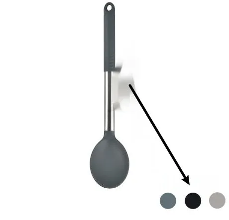 12-piece silicone kitchen utensil set in rotating storage bucket, including spatula, spoon, ladel, and egg beater on kitchen counter.
