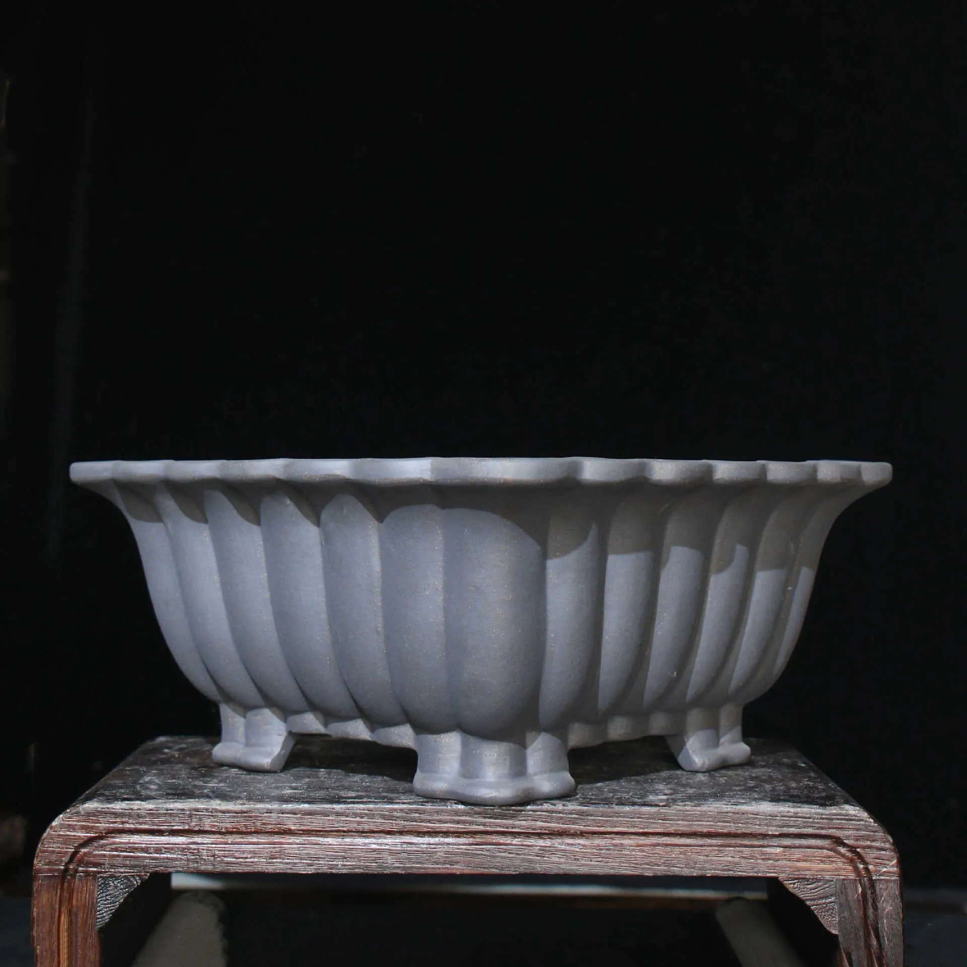 Square purple sand ceramic bonsai pot with classical design for desktop plant display