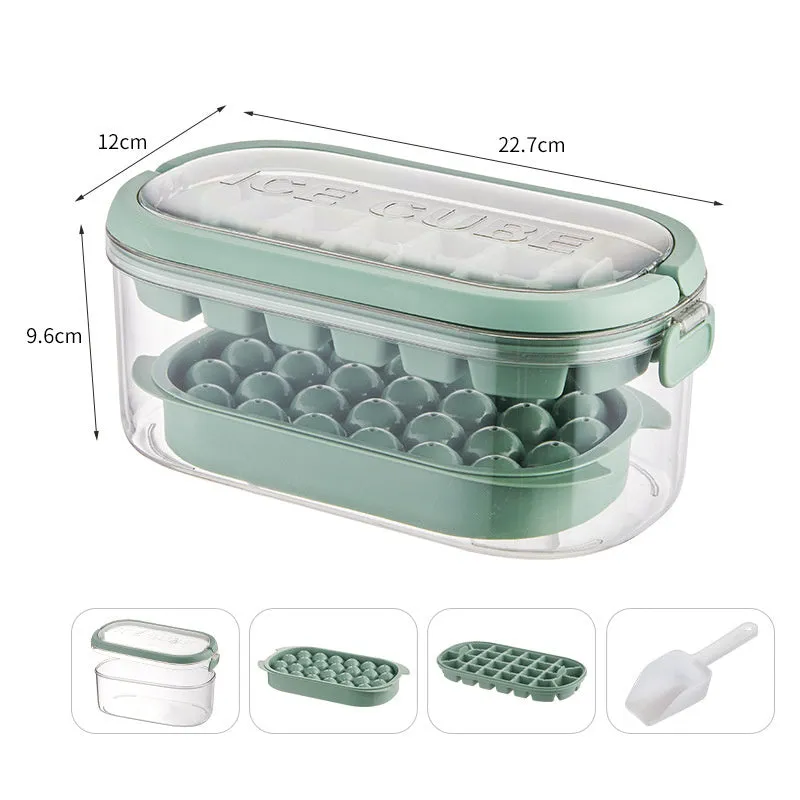 DIY silicone ice grid 2-layer set 54 ice cubes Fresh Green hard base portable ice box