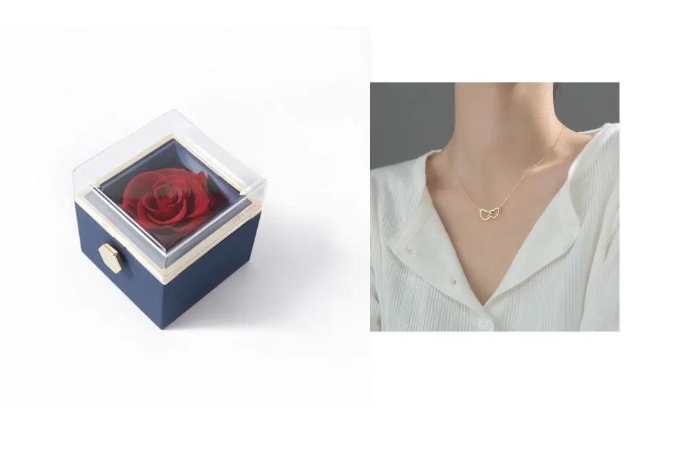 Acrylic rotating rose jewellery box in Chinese red with compartments for rings and earrings
