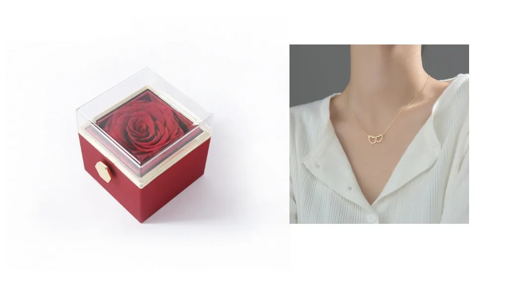 Acrylic rotating rose jewellery box in Chinese red with compartments for rings and earrings