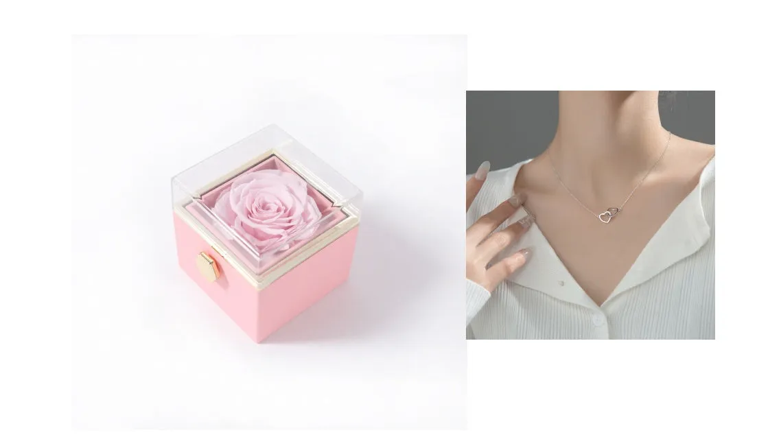 Acrylic rotating rose jewellery box in Chinese red with compartments for rings and earrings