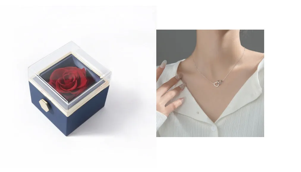 Acrylic rotating rose jewellery box in Chinese red with compartments for rings and earrings