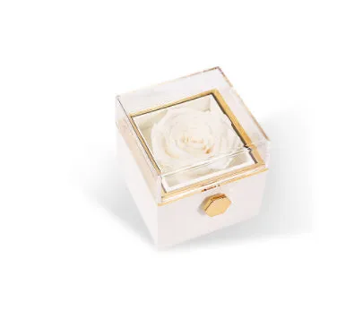 Acrylic rotating rose jewellery box in Chinese red with compartments for rings and earrings